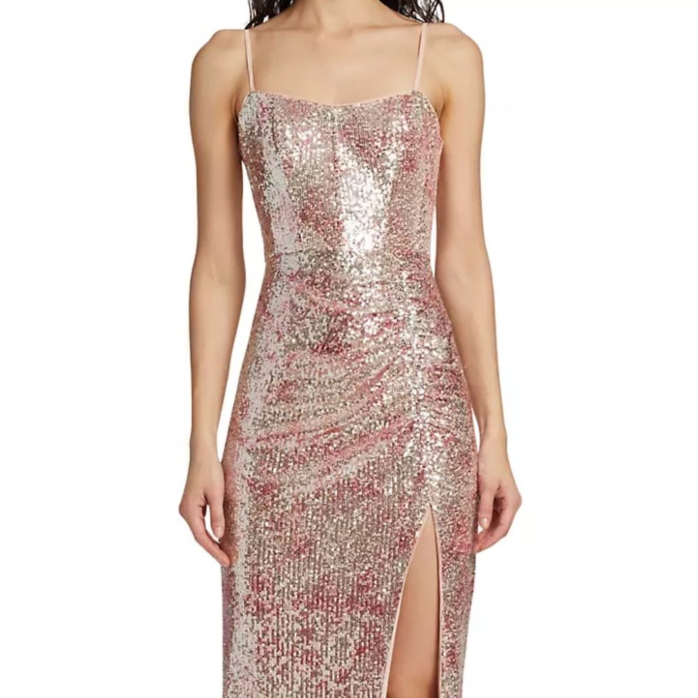 Saylor Pink Claude Marbled Sequin Midi-Dress